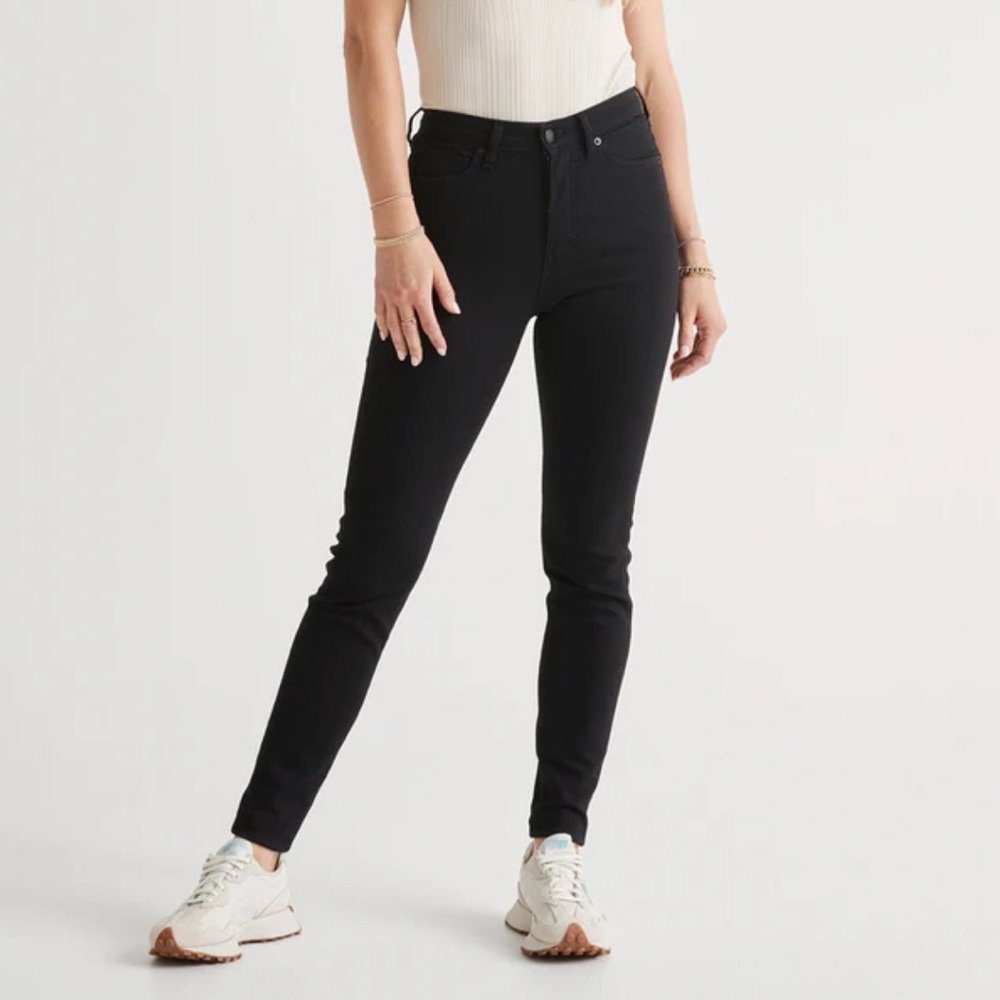 DUER Black Jeans, performance denim high rise